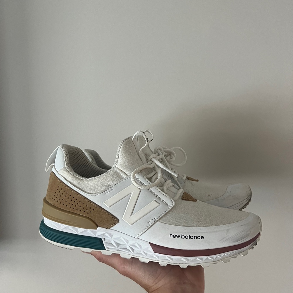New Balance White and Tan Athletic Shoes